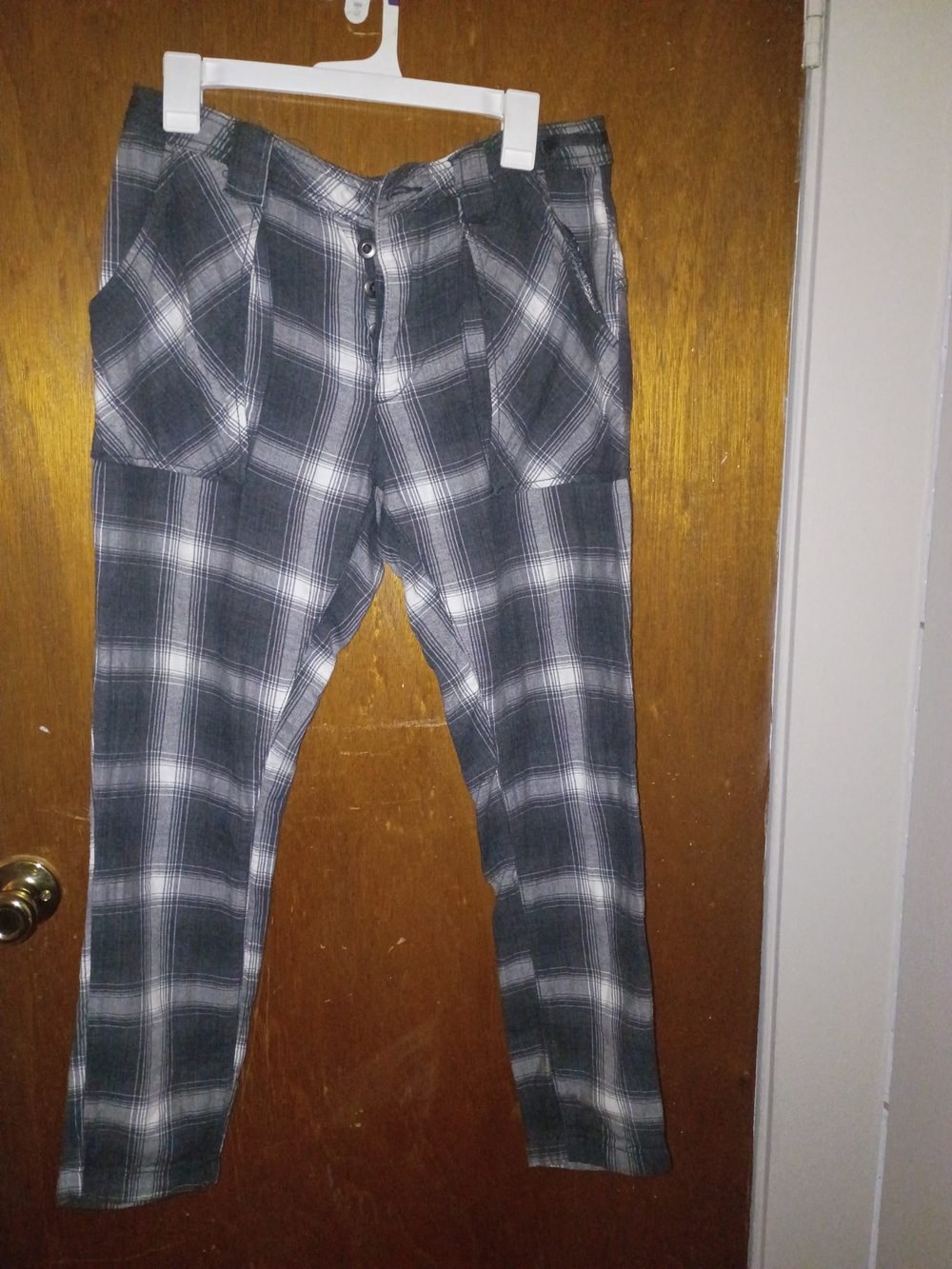 Free People Black & White Plaid High-Rise Pants
